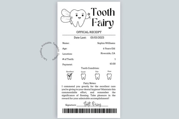 Tooth Fairy Receipt Template | Editable Tooth Fairy Letter | Digital Download | Tooth Fairy Printable | Tooth Fairy Receipt | Kid Printable