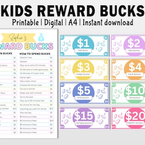 Kinder Reward Bucks Printable, Kids Reward Coupons, Hausarbeit Bucks, druckbares Muttergeld, Belohnungssystem für Kinder, Good Behaviour Bucks, Canva link