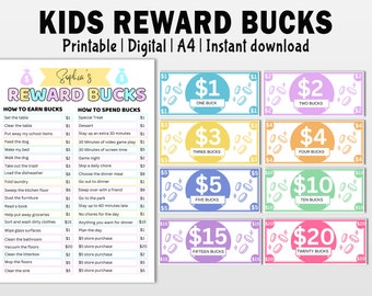 Kinder Reward Bucks Printable, Kids Reward Coupons, Hausarbeit Bucks, druckbares Muttergeld, Belohnungssystem für Kinder, Good Behaviour Bucks, Canva link