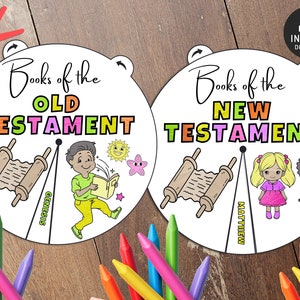 Books of the Bible, Old & New Testament Coloring Wheel, Printable Bible Activity, Kids Bible Lesson, Memory Game, Sunday School