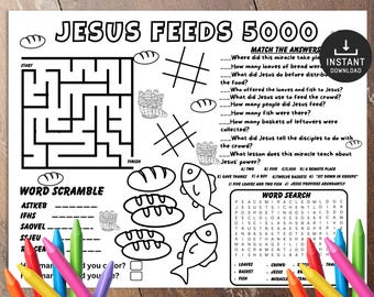 Jesus Feeds the 5000 Activity Placemat, Bible activity, Sunday School, Bible Placemat, Church Kid Activity, Sunday School craft, Bible Craft