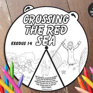 Crossing The Red Sea Coloring Wheel, Bible Activity, Kids Bible Lesson, Memory Game, Sunday School, Coloring spinner, Bible story wheel