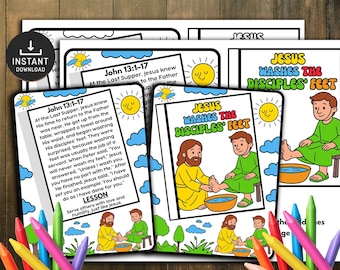 Gesù lava i piedi ai discepoli, storia biblica artigianale, mini libro per bambini (download digitale)