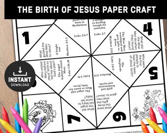 The Birth of Jesus, Fortune Teller, Cootie Catcher, Bible Story Activity, Sunday school craft, Kids Bible Lesson, Memory Game, Sunday school