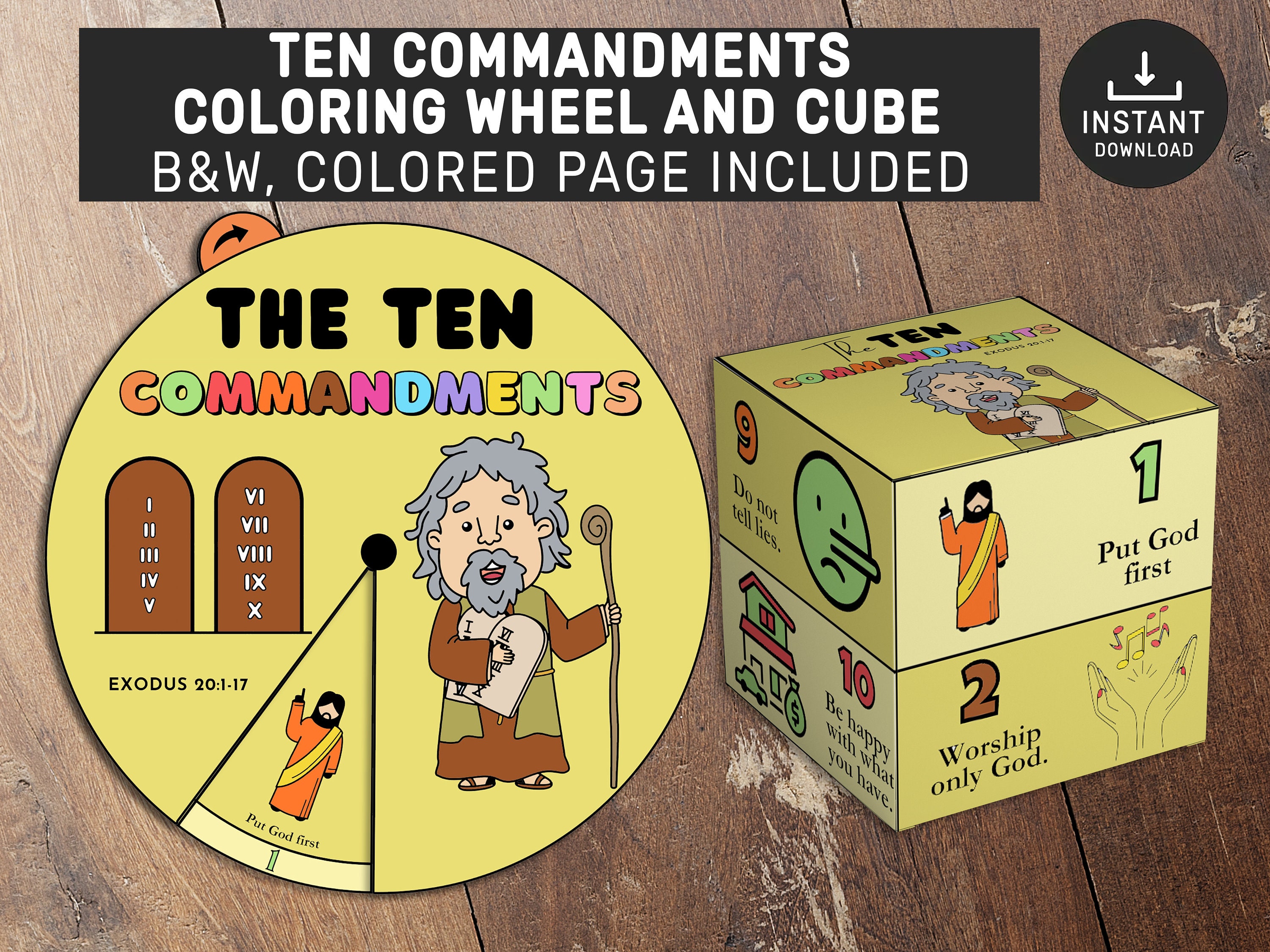 Ten Commandments Coloring Wheel Bible Activity Kids Bible - Etsy