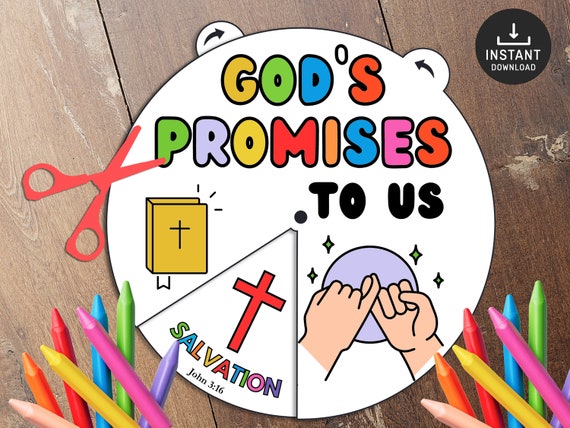 God's Promises to us Coloring Wheel, Bible Activity, Kids Bible Lesson, Memory Game, Sunday School, coloring wheel, Christian craft