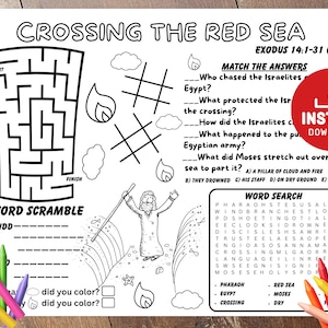 Crossing The Red Sea Craft, Bible activity, Sunday Activities, Bible Placemat, Church Kids Activity, Sunday School, Kids Bible lesson