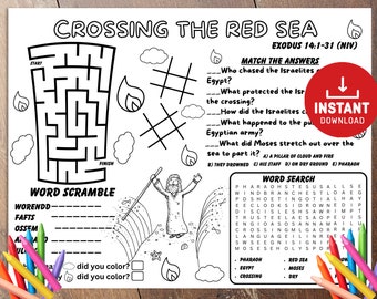 Crossing The Red Sea Craft, Bible activity, Sunday Activities, Bible Placemat, Church Kids Activity, Sunday School, Kids Bible lesson