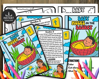 Minilibro sulla nascita di Mosè, lezione biblica per bambini, scuola domenicale, attività sulla storia della Bibbia, attività domenicali, attività per bambini in chiesa, lavoretto su Mosè