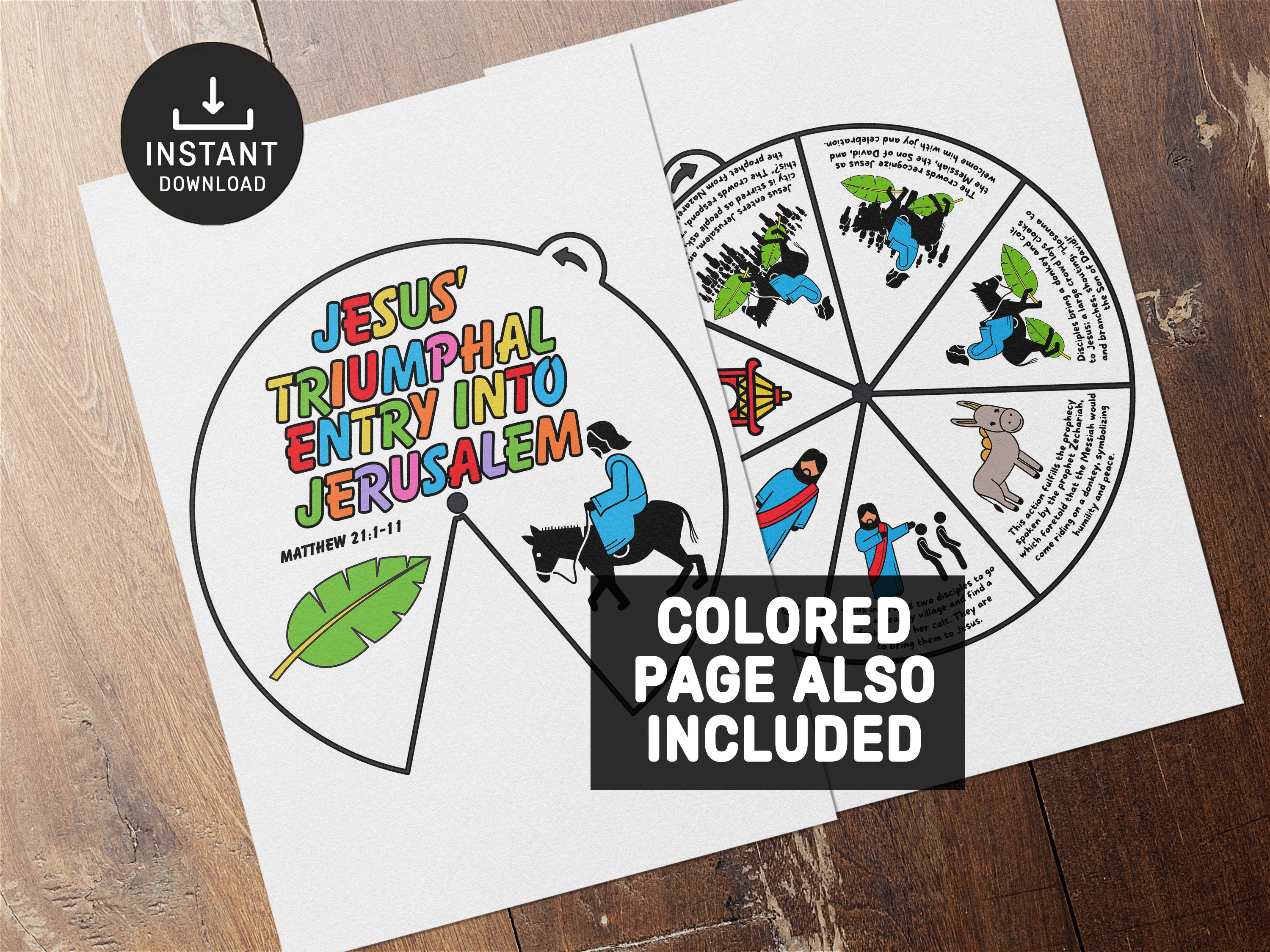 Palm Sunday Coloring Wheel, Jesus Palm Sunday, Triumphant Entry to ...