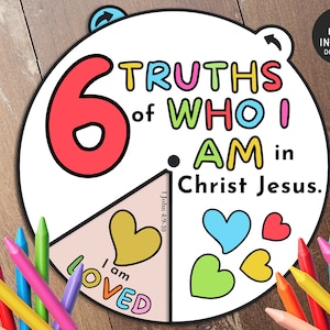 Printable Identity in Christ Coloring Wheel, Printable Bible Activity, Kids Bible Lesson, Memory Game, Sunday School, Christian coloring