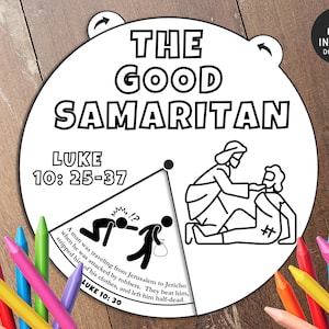Good Samaritan Coloring Wheel, Good Samaritan craft, Printable Bible Activity, Kids Bible Lesson, Memory Game, Sunday School,