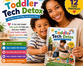 30 Day Toddler Screen Time Challenge | Tech Detox Workbook Printable | Screen-Free Activities | screen time checklist Preschool, Homeschool