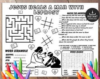 Jesus Heals a Man With Leprosy Activity Placemat, Bible activity, Sunday School, Bible Placemat, Church Kid Activity, Sunday School craft