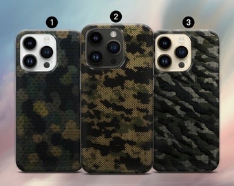 Army camo pattern phone case carbon fiber woodland fit for iPhone 14 Pro, 13, 12, 11, XR, 8+, 7 & Samsung S21, A51, S22 Ultra, Note , S10+