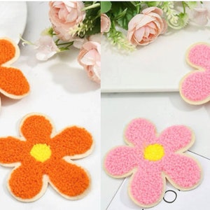 Flower Chenille Patches - Orange Flower Patch - Pink Flower Patch - DIY Patches - Embroidered Patches - Sewing