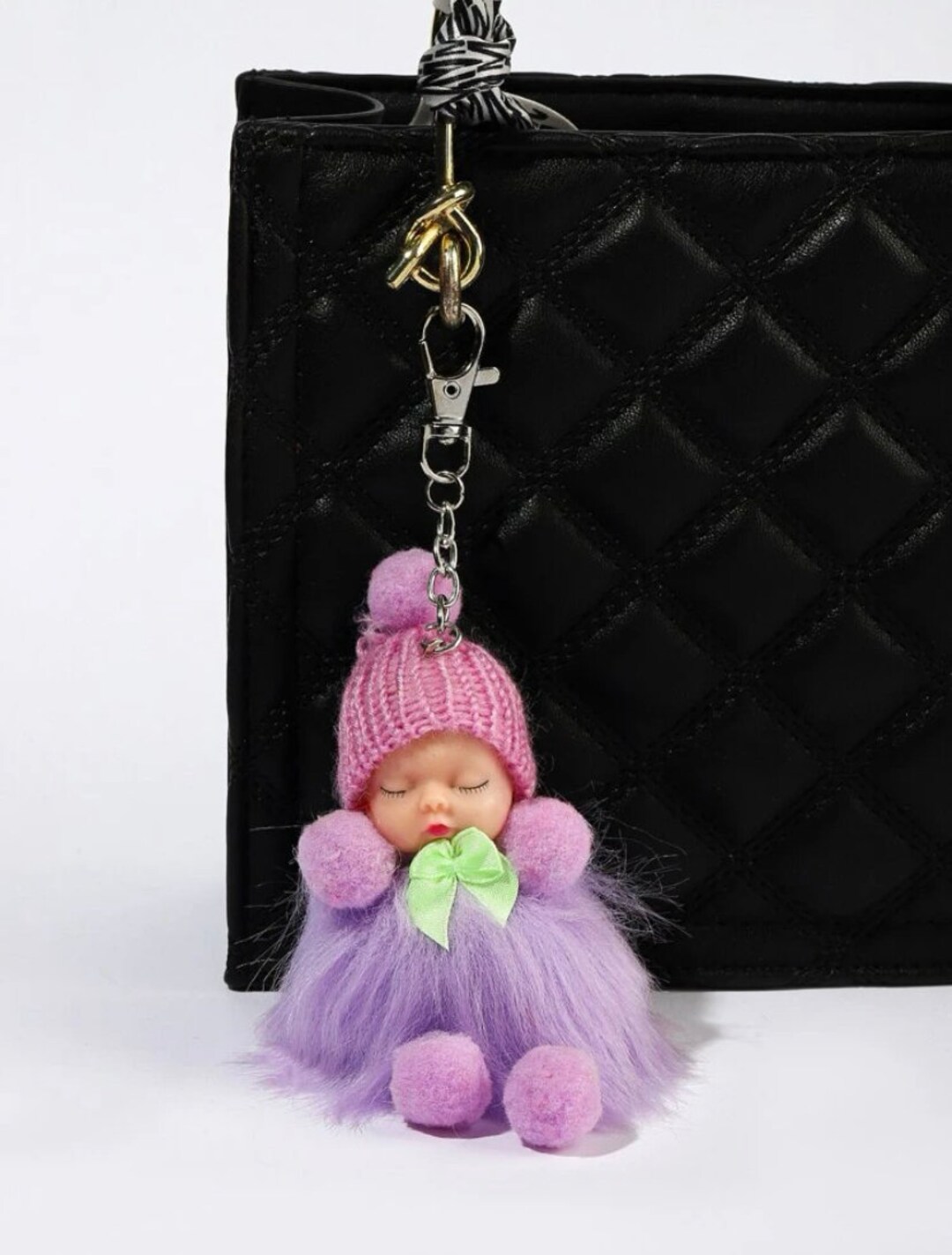 Sleeping Baby Doll Keychain Pompom Bag Charm Etsy