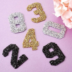Rhinestone Iron on Number Patches - Crystal Number Patches - Glitter Rhinestone Number - Varsity Number Patch - Hotfix Number Patches