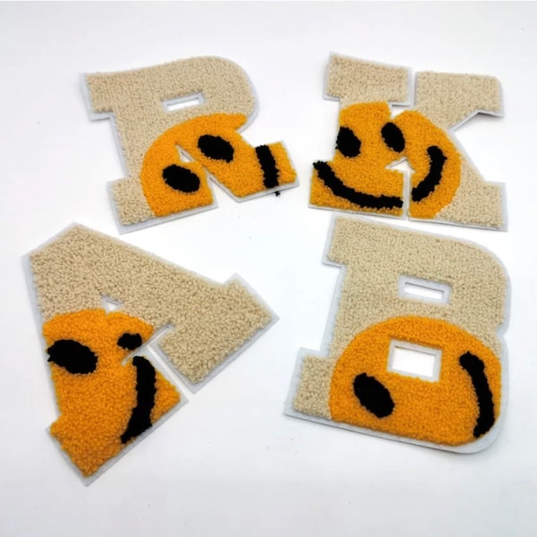 Happy Face Letter Patch - Smiley Face Chenille Iron On Letter Patch - Varsity Letter Patch - Embroidery Letter Patch - DIY - Sewing Patch