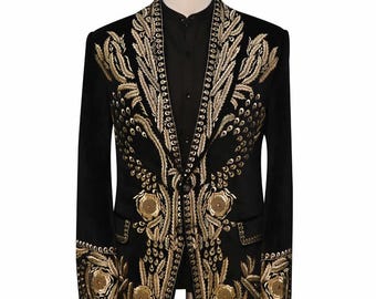 Golden Handmade Embroidery Black Blazer