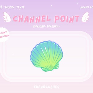 Channel Point Blue and Green Seashell Mermaid, Twitch, Discord, Kawaii, Cute, Streamer