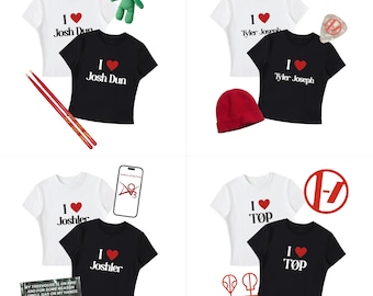 J'adore les t-shirts Joshler, Tyler Joseph, Josh Dun et TØP en noir et blanc