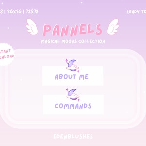 Twitch Panels Pack of 35 Purple Magical Moons, Social Medias Labels, Instant Download, Witchy Lofi Vaporwave Style