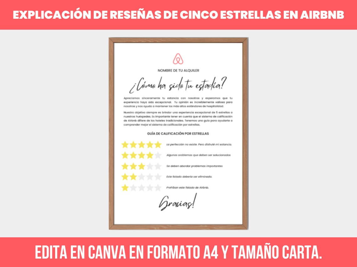Editable Airbnb 5 Star Rating Canva Template, Airbnb Rating Explanation Template.