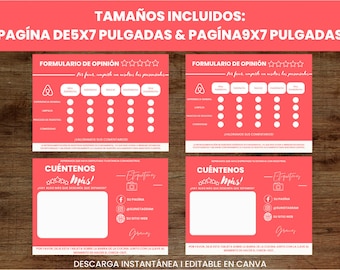 Editable Template Airbnb Opinion Card, Airbnb Comment Card, Leave a Review Form.