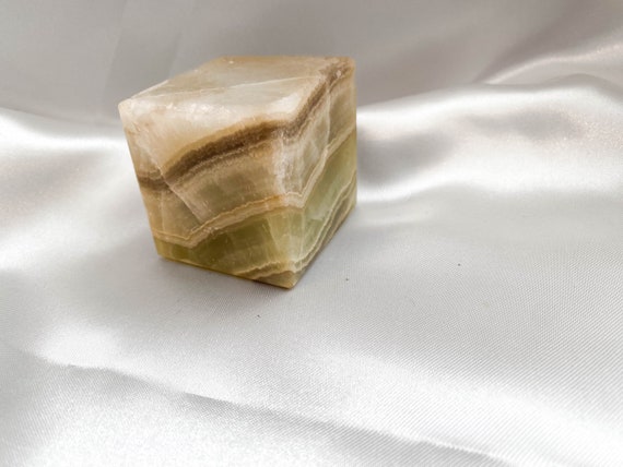 Polished Aragonite Cube: Caramel, Tan & Honey Crystal (50mm, 321g)