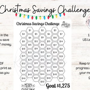 Christmas Savings Challenge, Printable Savings Challenge, Instant Download