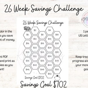 26 Week Challenge, Savings Tracker, Instant Download