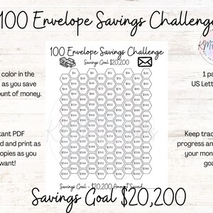 100 Envelope Savings Challenge, Save over TWENTY THOUSAND Dollars! Instant Download