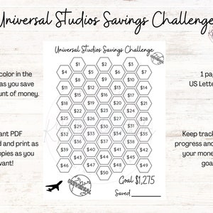 Universal Vacation Savings Challenge, Printable Savings Challenge, Instant Download
