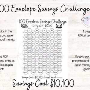 100 Envelope Savings Challenge, Cash Envelope Challenge, Instant Download