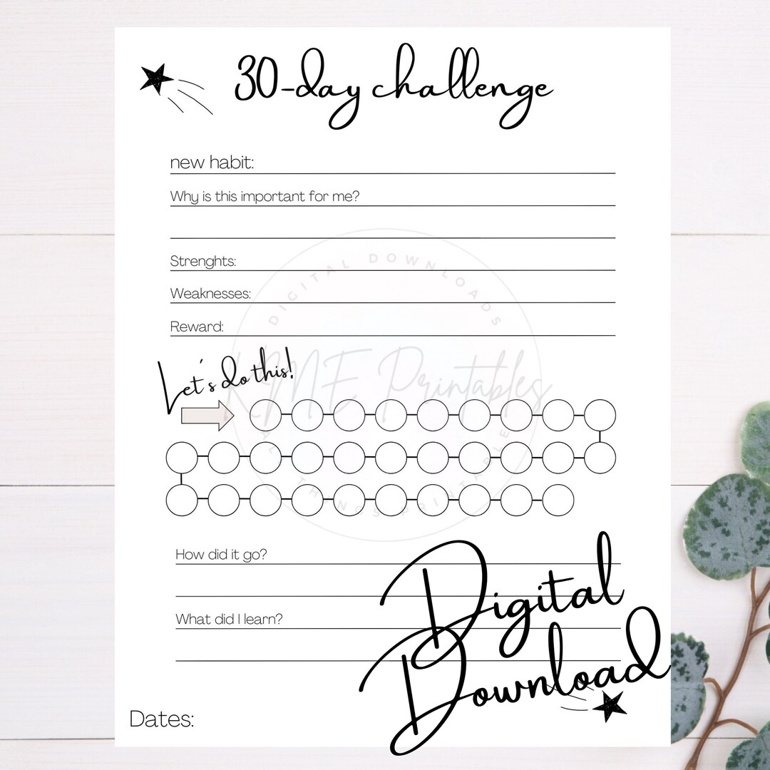 30 Day Challenge - Digital Download - Habit Tracker Challenge - Goal ...