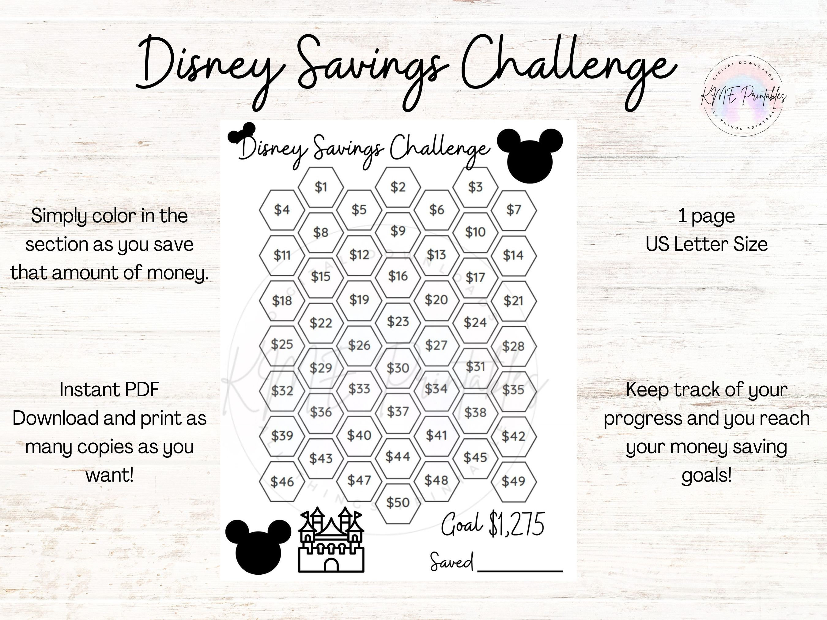 magical vacation savings challenge, printable savings challenge