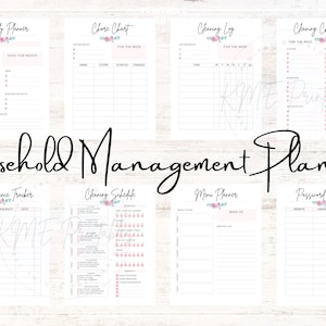 Printable Household Management Planner, Digital Download, Chore Chart, Cleaning Log, Monthly Budget, Password Tracker, Rainy Day Fund, Menu
