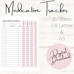 Medication Schedule, Medication Tracker, Printable, Digital Download, 2Sizes, US Letter, A5