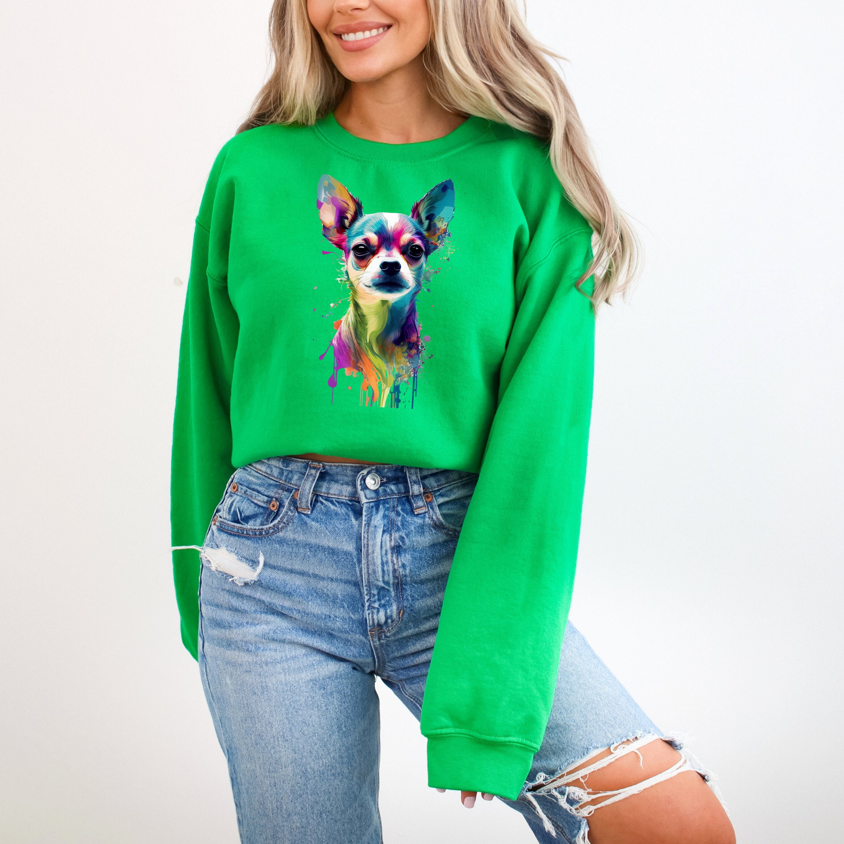 Pattern Print Chihuahua Women Crewneck Sweatshirt