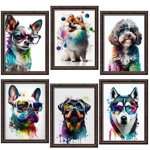 Impressions de chien, imprimables d'art de mur de chien, ensemble de race de chien d'aquarelle pour le téléchargement numérique, décor de chambre de filles, décor de chambre de garçons, impressions de chambre de pépinière