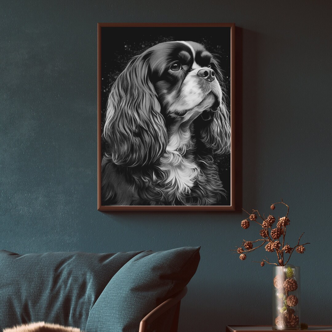 Premium Black and White Dog Wall Art of Cavalier King Charles Printable Digital Download Etsy