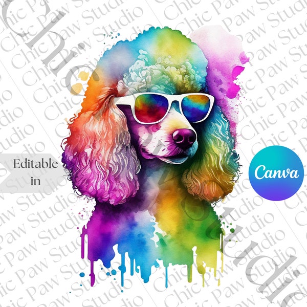 Colorful Poodle Dog PNG | Hand Drawn Dog Breed PNG | Poodle Portrait PNG | Dog Graphic Illustration | Sublimation Designs | Pet Art Design