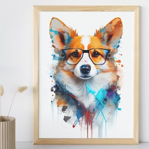 Cute Corgi dog art, Corgi digital wall art, Corgi dog poster, dog pop art, dog ai art, digital download printable, Corgi Lover Room Decor