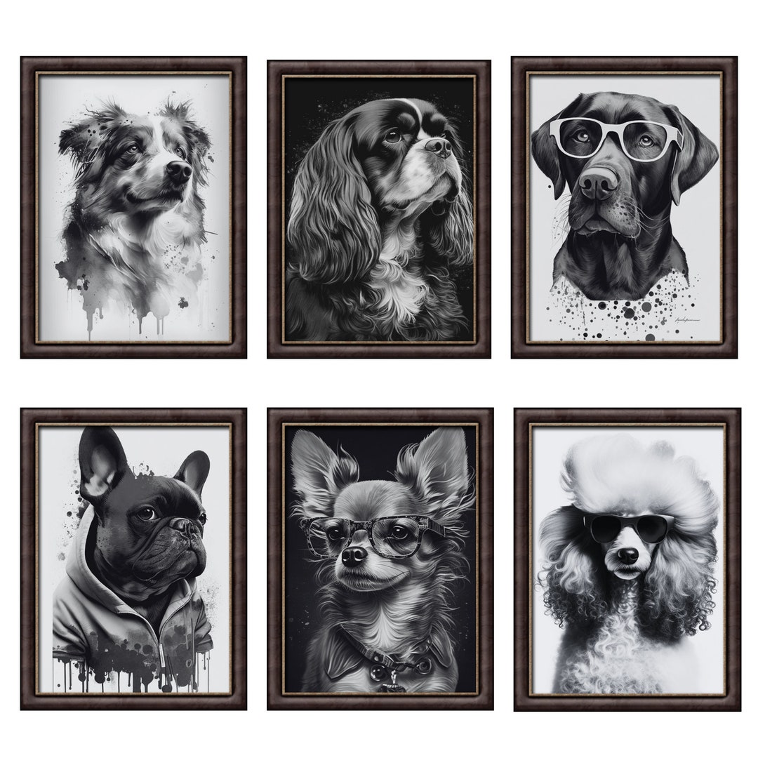 Cute Dog Prints, Dog Wall Art, Black and White Dog Poster, Dog Pop Art, Dog Ai Art, Pet Digital