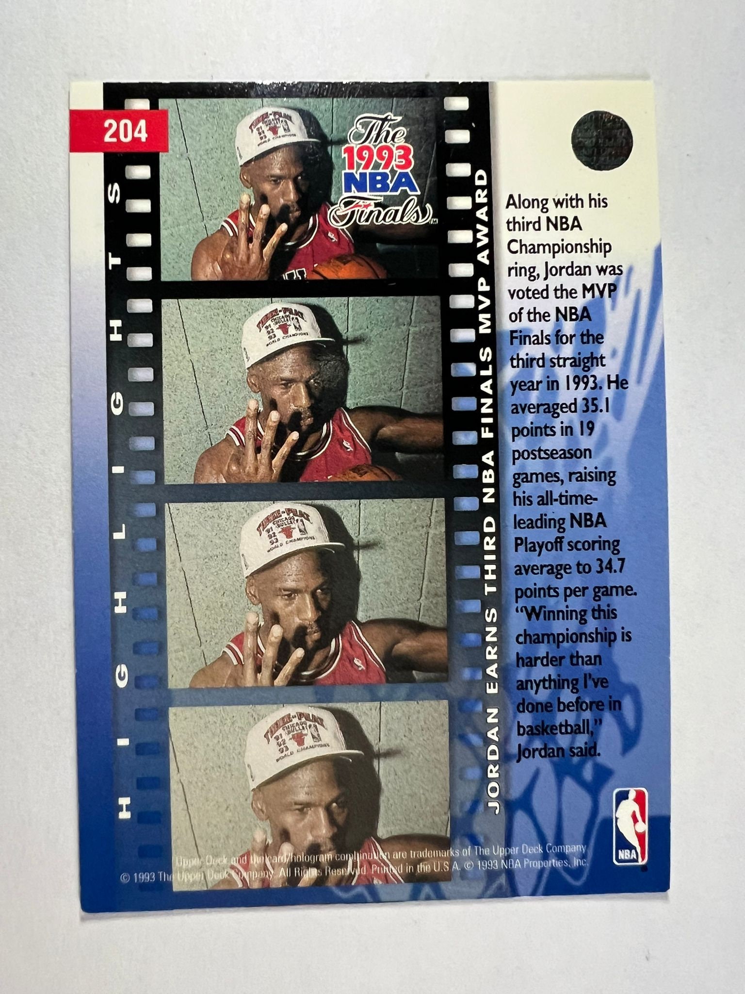Upper Deck 9394 Basketball Card 1993 204 NBA Finals MVP Michael Jordan Etsy