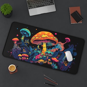 Limited Print | Original | Psychedelic, Mushroom, Trippy, Colorful, Gaming, Mousepad, Desk Mat, Gift, Gaming, Gift Ideas, Long Mousepad