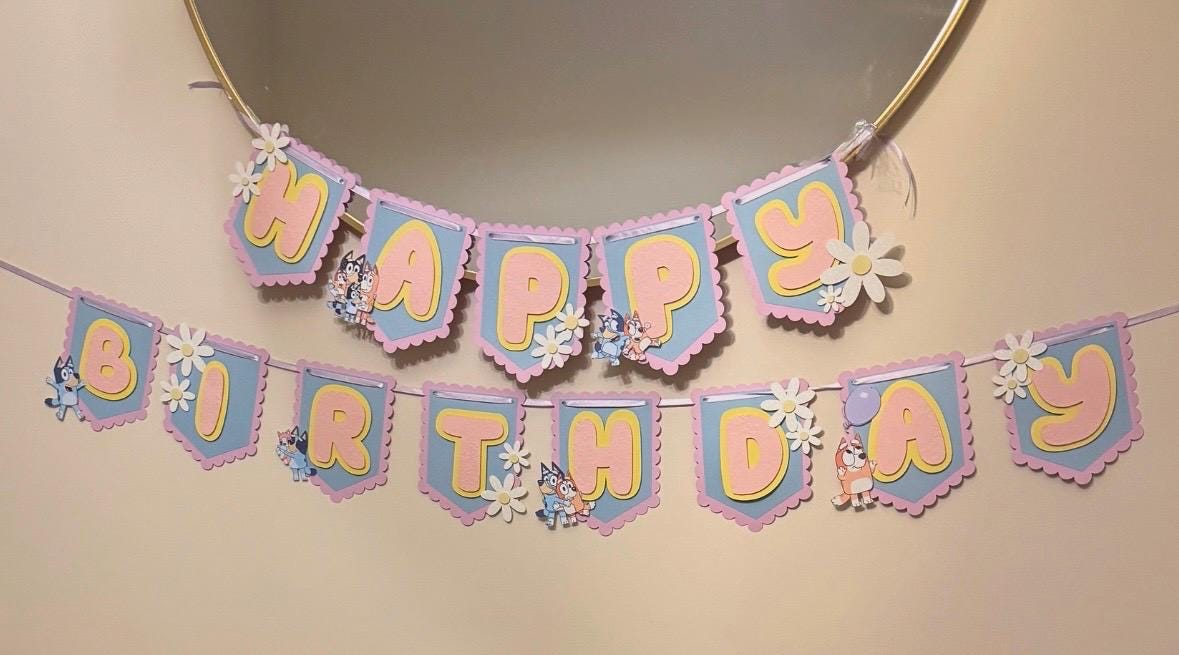 Pastel Bluey Glitter Daisy Banner