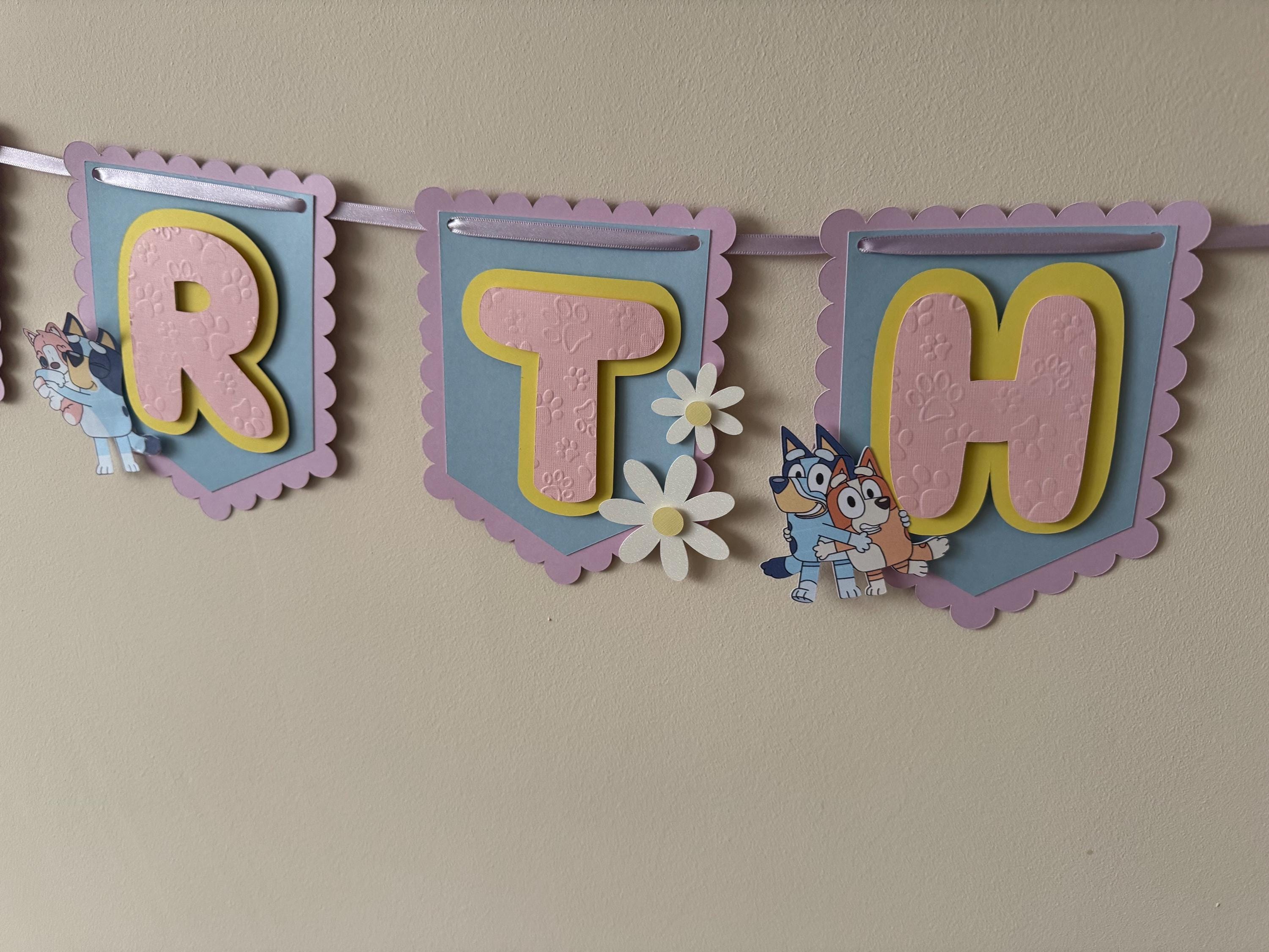 Pastel Bluey Glitter Daisy Banner