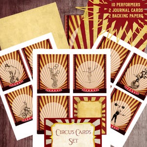 Cartes de journal de cirque imprimables Cartes de journalisation indésirable du cirque vintage Lion de cirque, ours dompteur de lion, cartes de cirque anciennes éphémères Carnaval